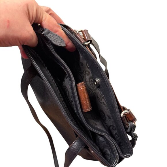 Vintage Brighton Brown & Black Embossed Leather Shoulder Bag With Heart Charm - Picture 6 of 10